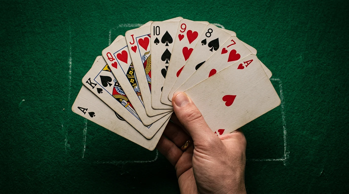 Spread of playing cards showing British court designs