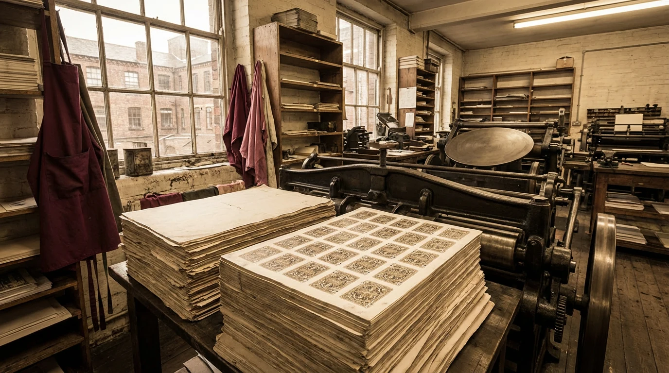 Vintage letterpress and playing card sheets suggesting Leeds print heritage