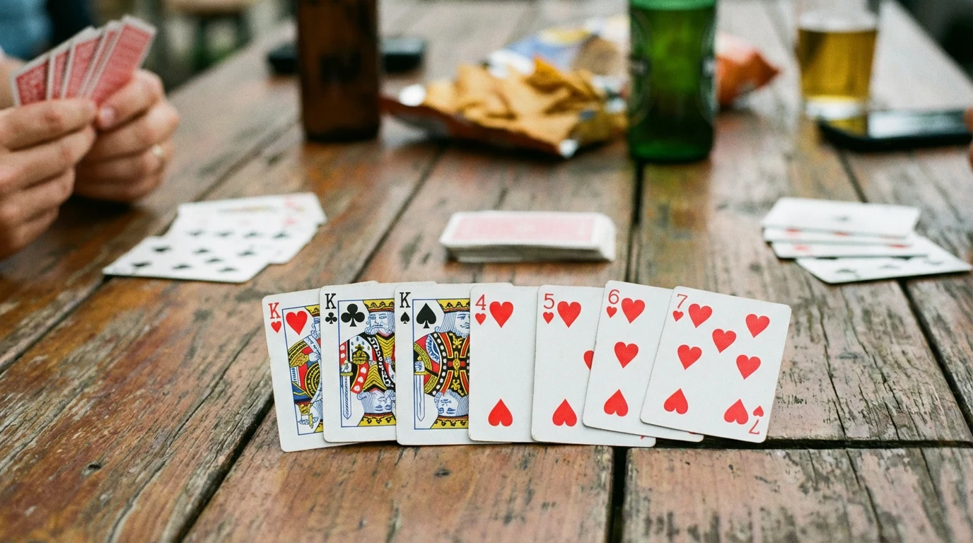 Close-up of dealt hands during a rummy game